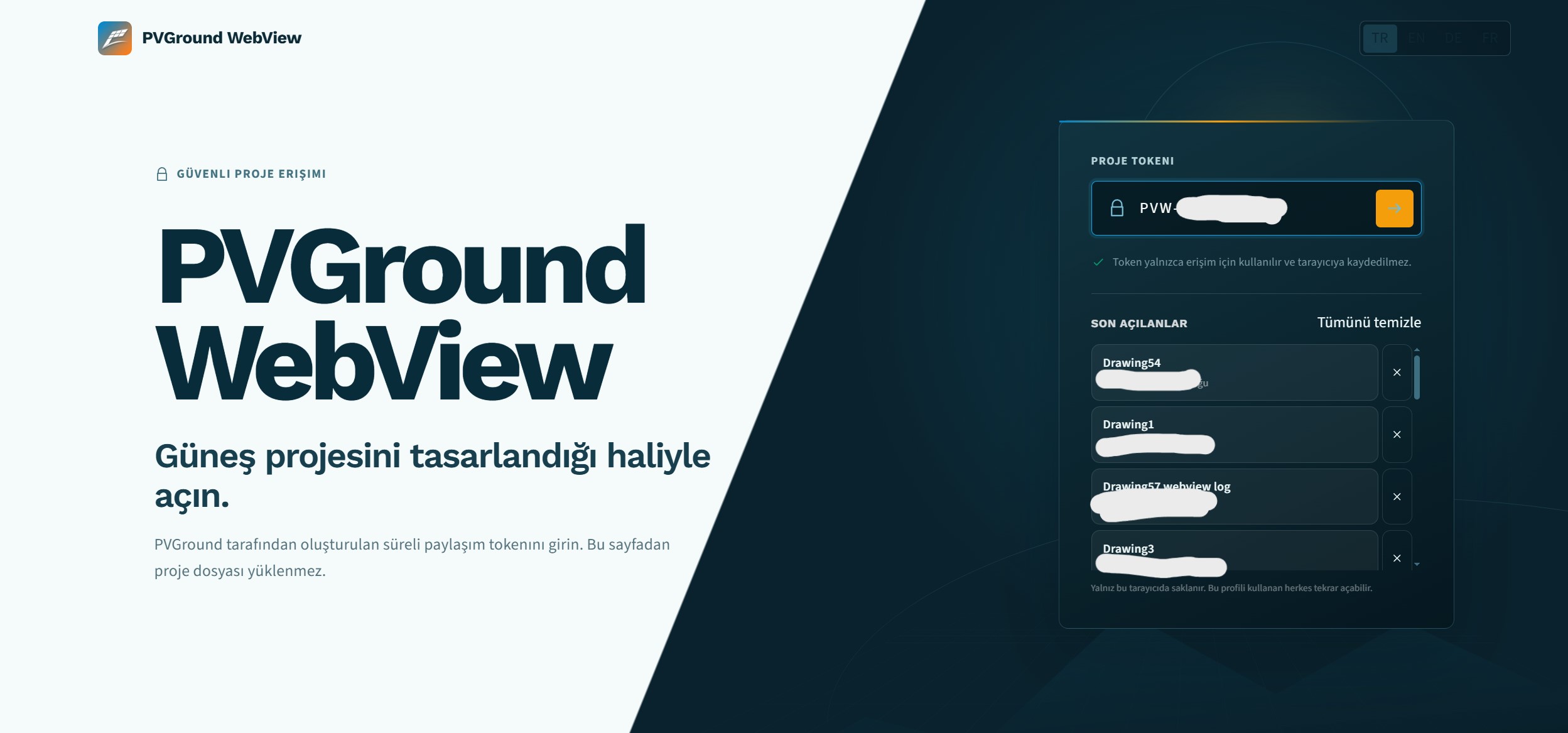 WebView giriş ekranında token girişi